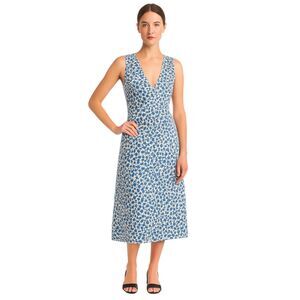 NEW Faithfull Jardin Size 2 Midi Blue White Floral Print Dress Full Zip Party